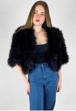 70's Tina C Vintage Crop Black Feather Short Sleeve Jacket
