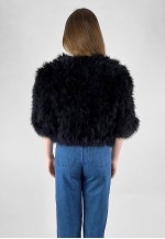 70's Tina C Vintage Crop Black Feather Short Sleeve Jacket